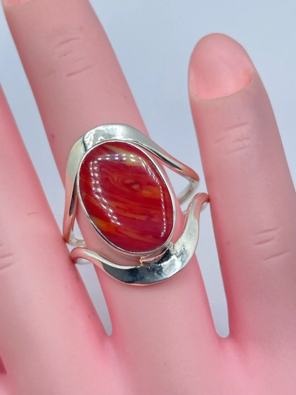 Vintage Mexico Spiny Oyster Shell Silver Ring Sz 8.5 Boho Southwestern